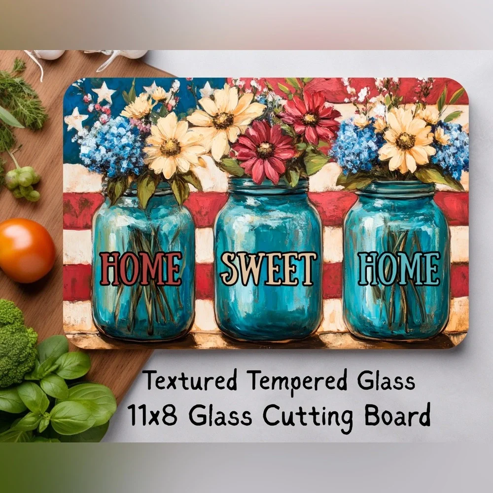 Personalized Patriotic Tempered Glass Cutting‎ Board | 8x11